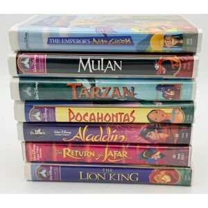 Disney VHS Lot of 7 Aladdin Lion King Mulan Tarzan Emperors New Groove